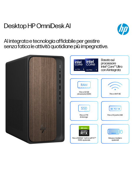 HP OmniDesk Desktop AI M03-0024nl PC Intel Core Ultra 5 225 16 GB DDR5-SDRAM NVIDIA GeForce RTX 5060 Windows 11 Home Tower AI PC