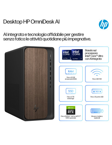 HP OmniDesk Desktop AI M03-0021nl PC Intel Core Ultra 5 225 16 GB DDR5-SDRAM NVIDIA GeForce RTX 5060 Windows 11 Home Tower AI PC