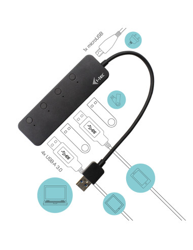 i-tec USB 3.0 Metal HUB 4 Port with individual On/Off Switches