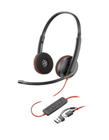 HP Poly Cuffie Poly Blackwire 3220 stereo USB-C nere + adattatore USB-C/A (sfuse)