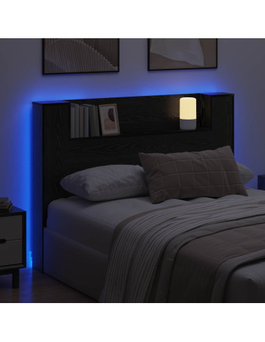 Testata con Mobile e LED Rovere Nero 140 x 16,5 x 103,5 cm
