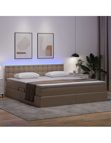 Letto con contenitore e LED con led Cappuccino 180 x 200 cm