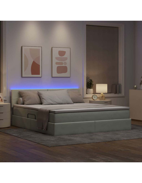 Letto con contenitore e LED Grigio chiaro 160 x 200 cm Velluto