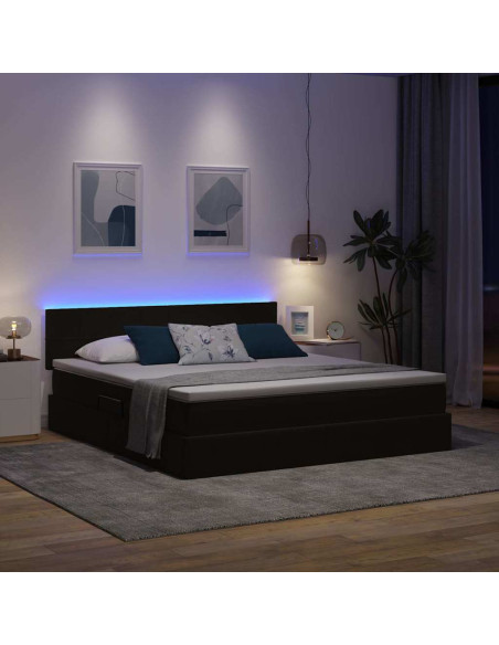 Letto con contenitore e LED con led Nero 160 x 200 cm Velluto