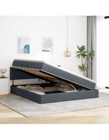 Letto con contenitore e LED Grigio scuro 160 x 200 cm Velluto