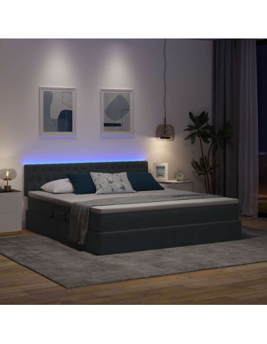 Letto con contenitore e LED Grigio scuro 160 x 200 cm Velluto