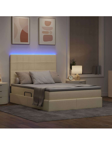 Letto con contenitore e LED Crema 140 x 200 cm Poliestere