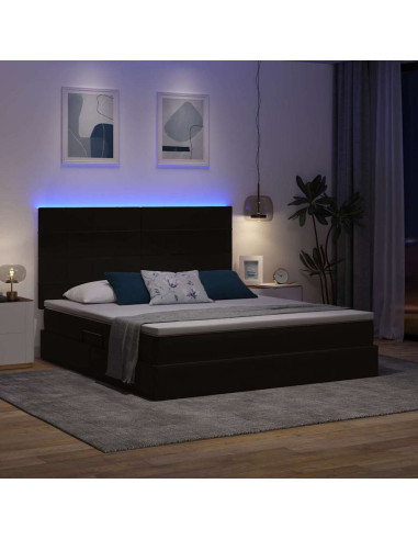 Letto con contenitore e LED con led Nero 160 x 200 cm Velluto