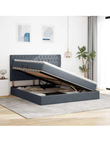 Letto con contenitore e LED Grigio scuro 160 x 200 cm Velluto