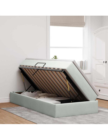 Letto con contenitore e materasso Grigio chiaro 90 x 190 cm