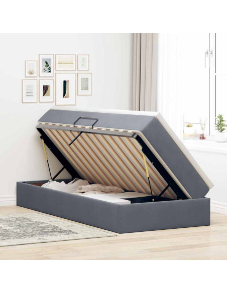 Letto con contenitore e materasso Grigio scuro 90 x 190 cm