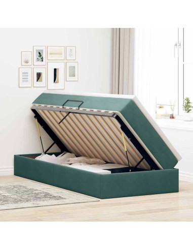 Letto con contenitore e materasso Verde Scuro 90 x 190 cm