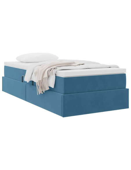 Letto con contenitore e materasso Blu Scuro 90 x 200 cm Velluto