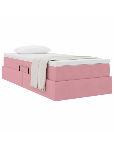 Letto con contenitore e materasso Rosa 90 x 200 cm Velluto