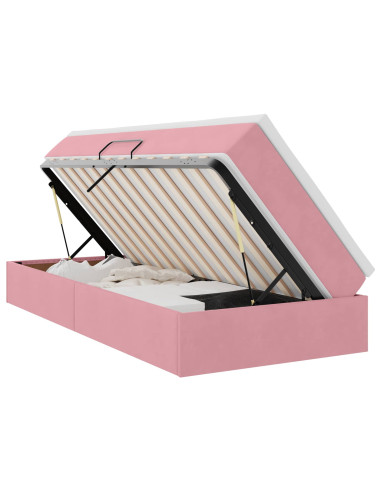 Letto con contenitore e materasso Rosa 100 x 200 cm Velluto