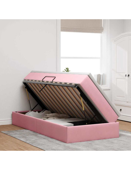 Letto con contenitore e materasso Rosa 100 x 200 cm Velluto
