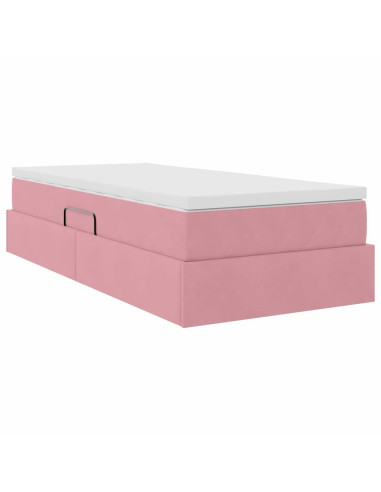Letto con contenitore e materasso Rosa 100 x 200 cm Velluto