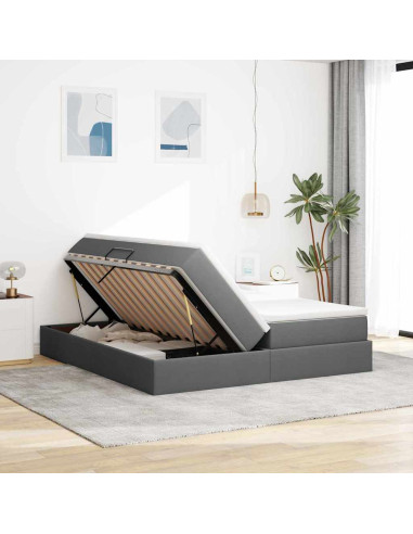 Letto con contenitore e materasso Grigio scuro 200 x 200 cm