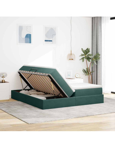 Letto con contenitore e materasso Verde Scuro 180 x 200 cm