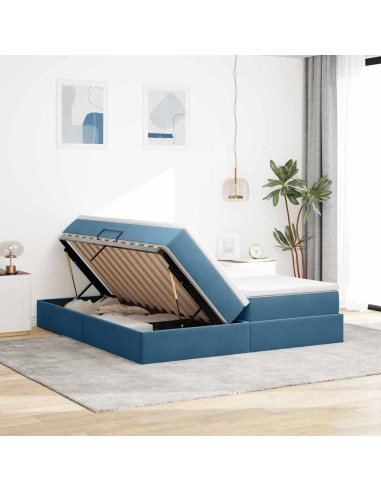 Letto con contenitore e materasso Blu Scuro 180 x 200 cm