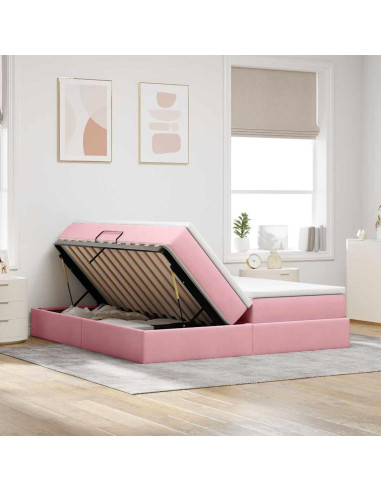 Letto con contenitore e materasso Rosa 180 x 200 cm Velluto