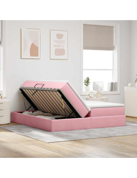 Letto con contenitore e materasso Rosa 180 x 200 cm Velluto