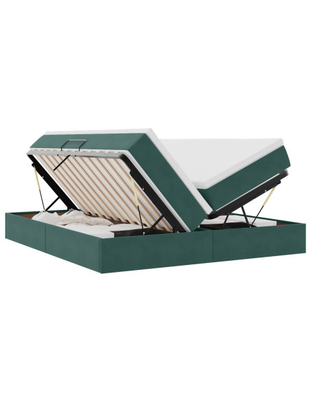 Letto con contenitore e materasso Verde Scuro 200 x 200 cm