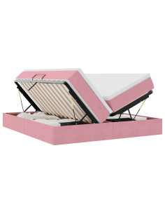 Letto con contenitore e materasso Rosa 200 x 200 cm Velluto 2