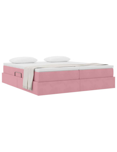 Letto con contenitore e materasso Rosa 200 x 200 cm Velluto