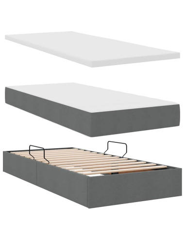 Letto con contenitore e materasso Grigio scuro 90 x 190 cm