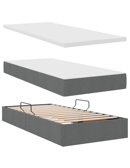 Letto con contenitore e materasso Grigio scuro 90 x 190 cm
