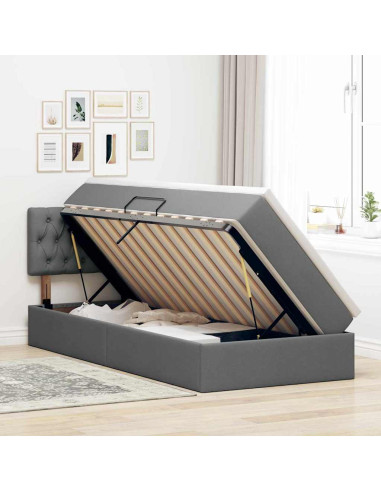 Letto con contenitore e materasso Grigio scuro 90 x 190 cm