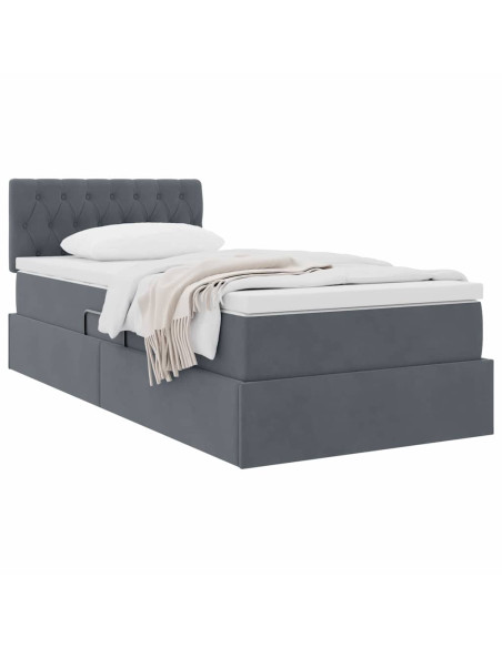Letto con Contenitore Grigio scuro 90 x 190 cm Velluto