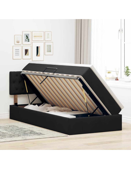 Letto con Contenitore con materasso Nero 90 x 190 cm Velluto
