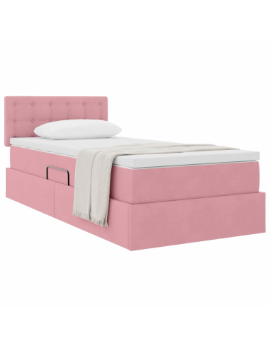 Letto con Contenitore con materasso Rosa 90 x 190 cm Velluto