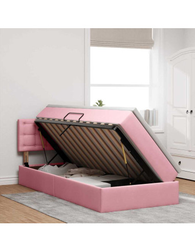 Letto con Contenitore con materasso Rosa 100 x 200 cm Velluto