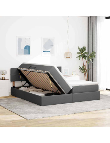 Letto con Contenitore Grigio scuro 200 x 200 cm Pelle Sintetica