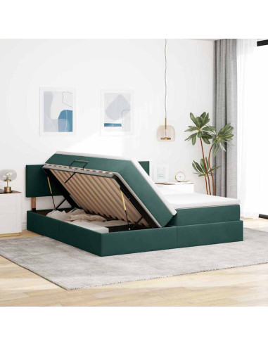 Letto con Contenitore con materasso Verde Scuro 90 x 200 cm