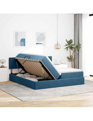 Letto con Contenitore con materasso Blu Scuro 90 x 200 cm