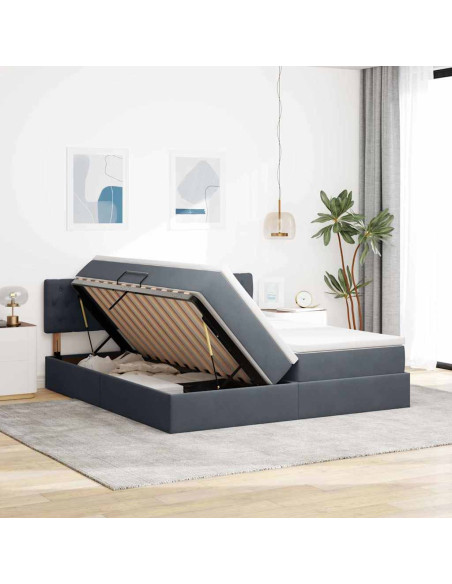 Letto con Contenitore con materasso Grigio scuro 100 x 200 cm