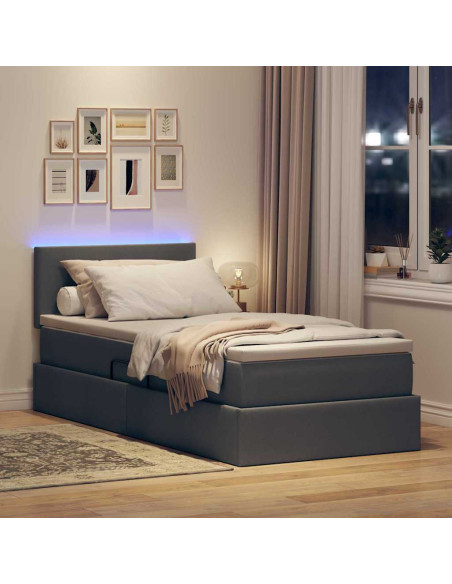 Letto con contenitore e LED Grigio scuro 90 x 190 cm Tessuto