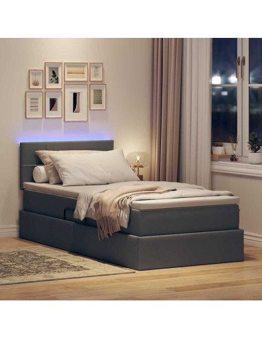 Letto con contenitore e LED Grigio scuro 100 x 200 cm Tessuto