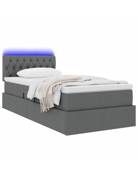 Letto con contenitore e LED Grigio scuro 90 x 190 cm Tessuto