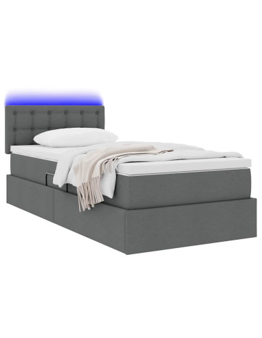 Letto con contenitore e LED Grigio scuro 100 x 200 cm Tessuto
