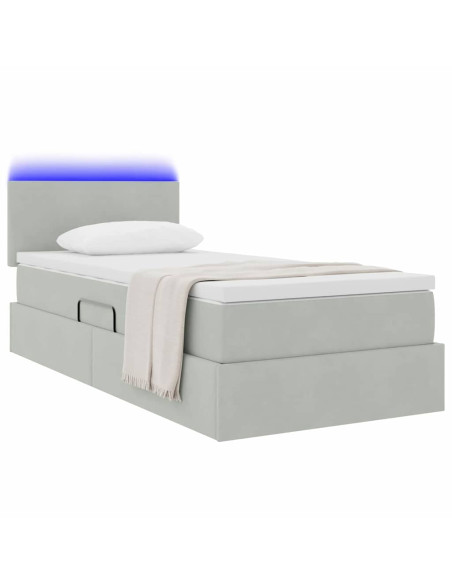 Letto con contenitore e LED Grigio chiaro 90 x 190 cm Velluto