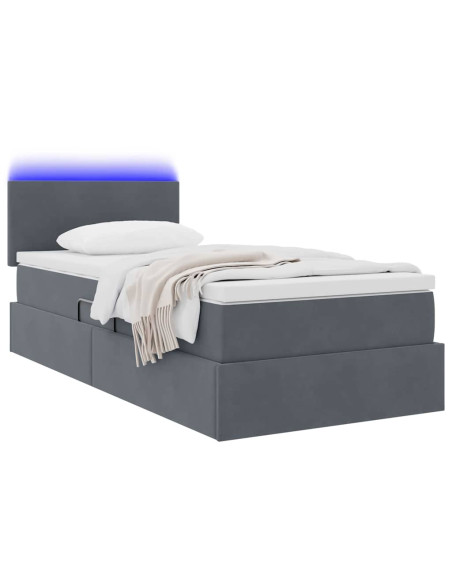 Letto con contenitore e LED Grigio scuro 90 x 190 cm Velluto