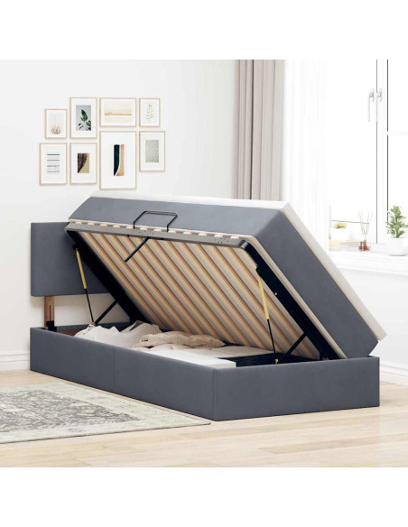Letto con contenitore e LED Grigio scuro 90 x 190 cm Velluto