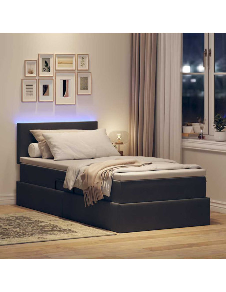 Letto con contenitore e LED Grigio scuro 90 x 190 cm Velluto