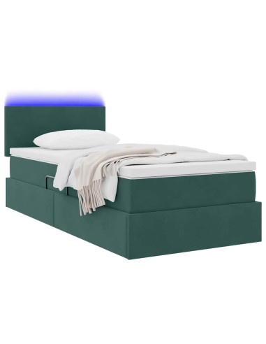 Letto con contenitore e LED Verde Scuro 90 x 190 cm Velluto