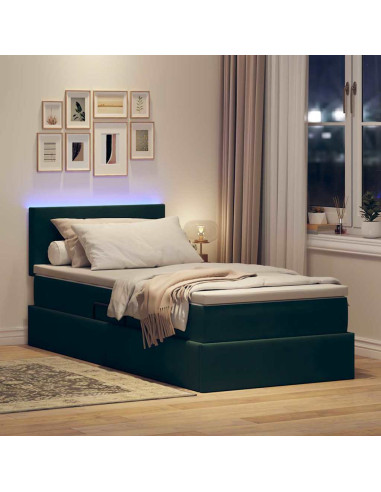 Letto con contenitore e LED Verde Scuro 90 x 200 cm Velluto